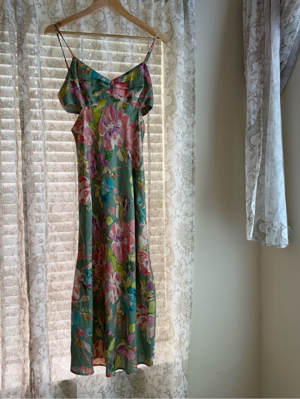 emory park Green Floral Midi Slip Dress with Pink & Blue Blooms